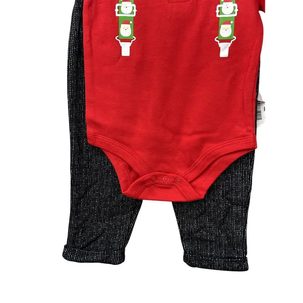 Baby Starters Festive Christmas Set Top & Pants Long Sleeves Red Black 6 Mos NWT